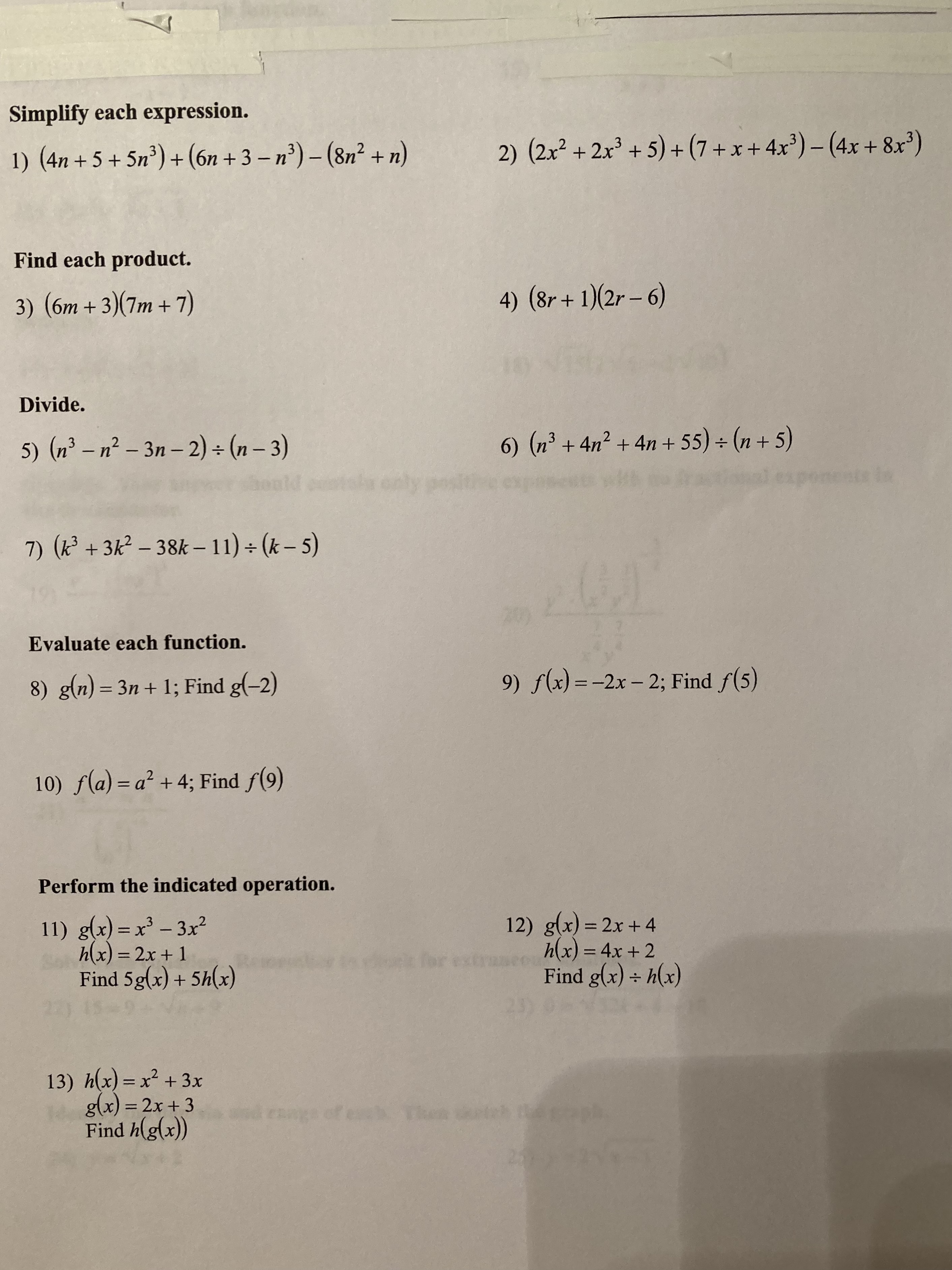 Simplify each expression. 1 ) ( 4n + 5 + 5n3) +