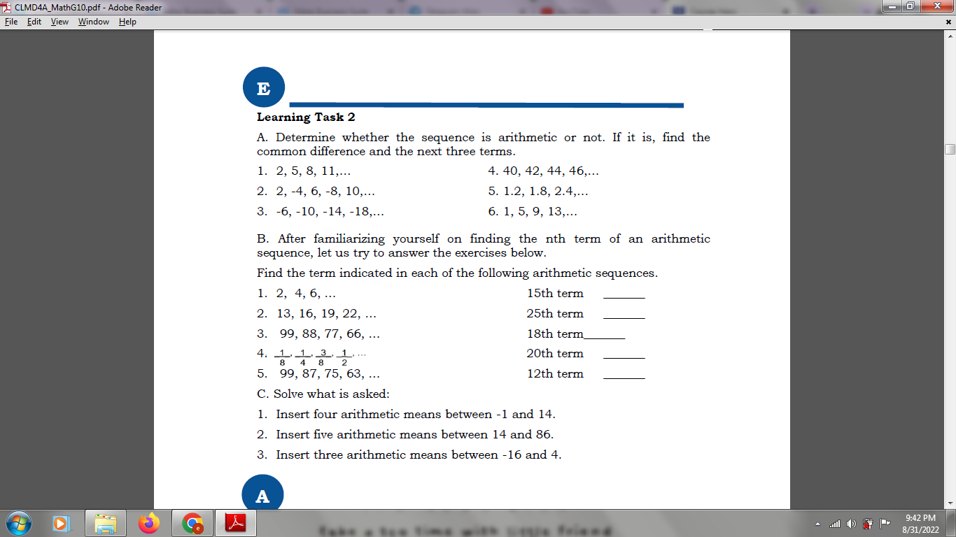 Learning Task 1 Each item below shows a pattern.