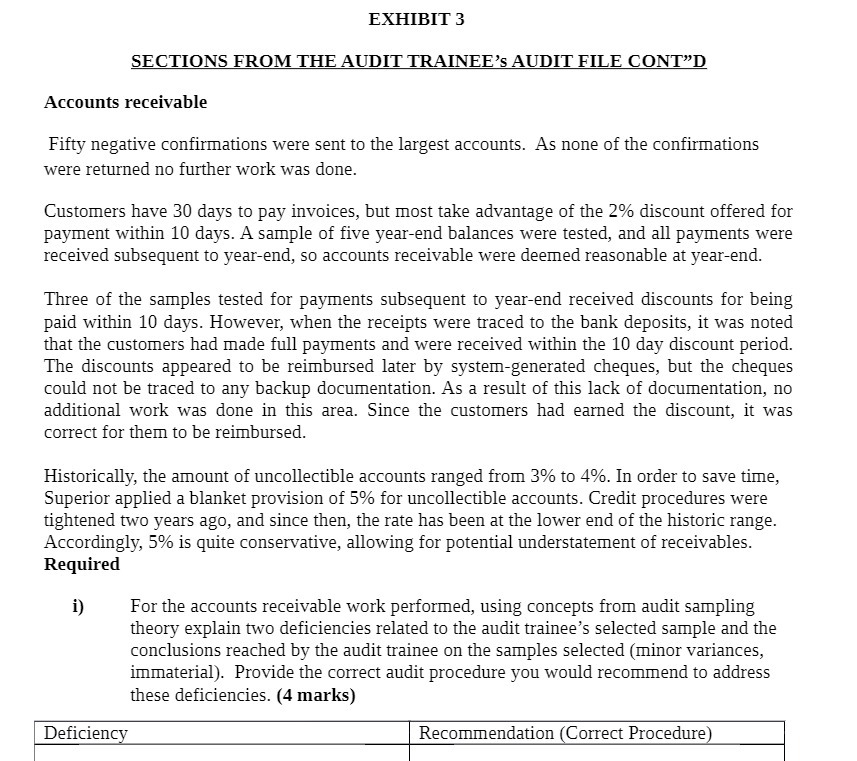 EXHIBIT 3 SECTIONS FROM THE AUDIT TRAINEE'S AUDIT