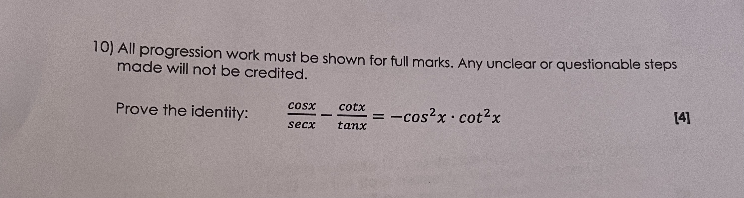 10) All progression work must be shown for full