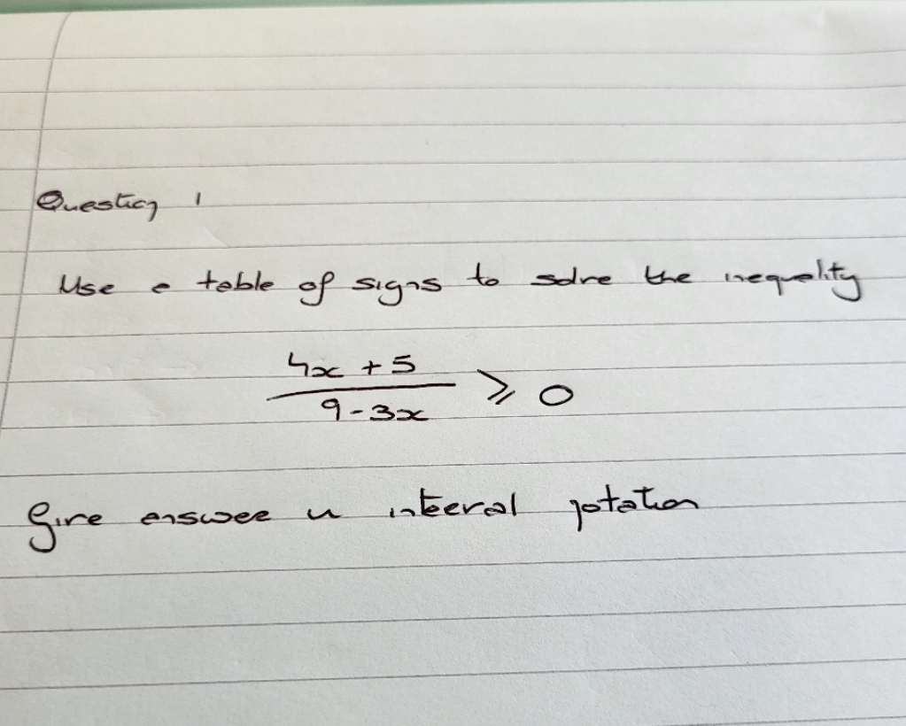 no extra detail Question Use a table of signs to