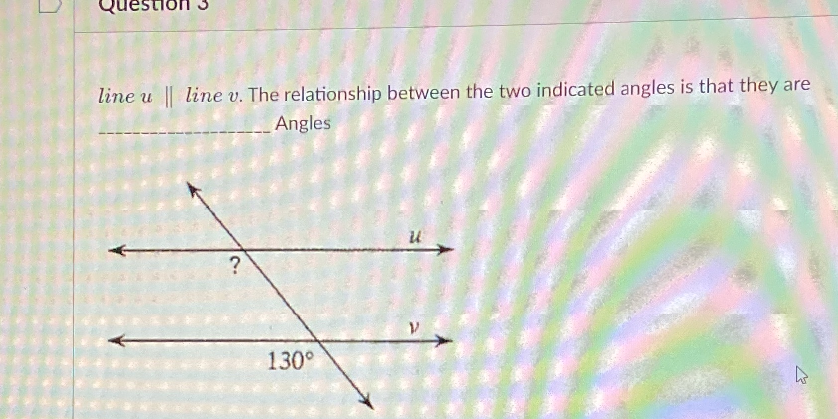 Question S line u | line v. The relationship
