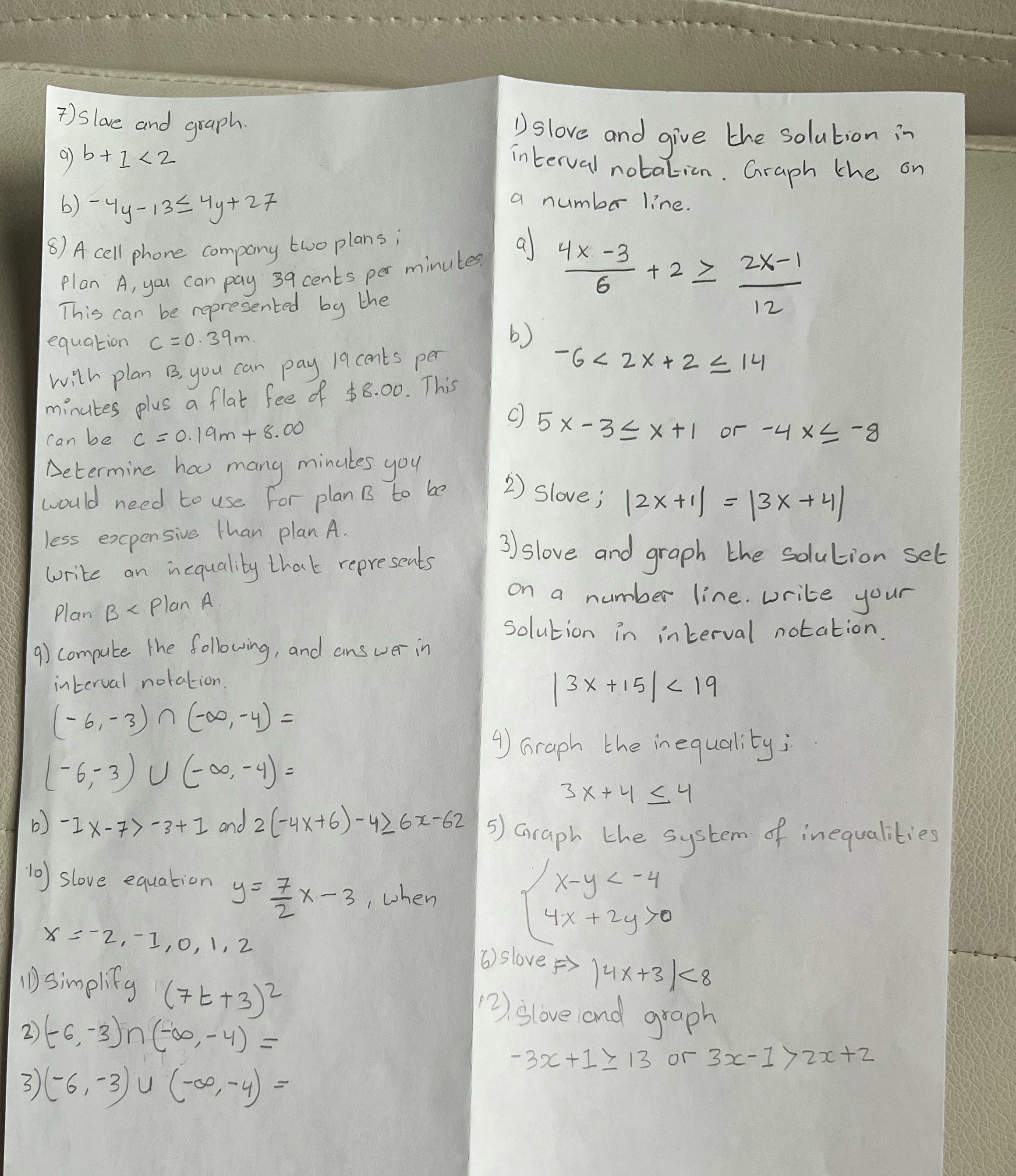 7 ) slove and graph. 1) glove and give the