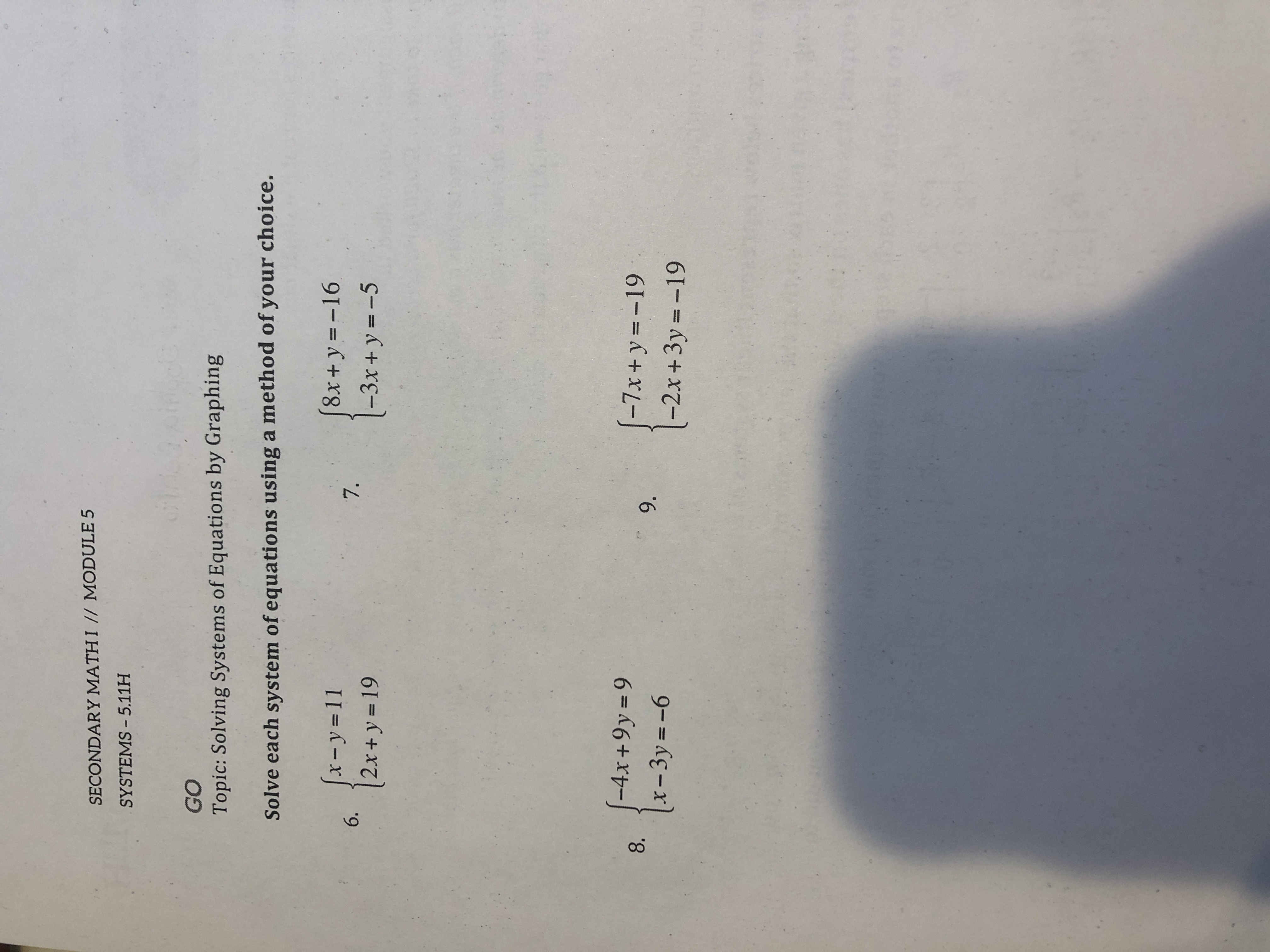 SECONDARY MATHI // MODULE 5 SYSTEMS - 5.11H GO