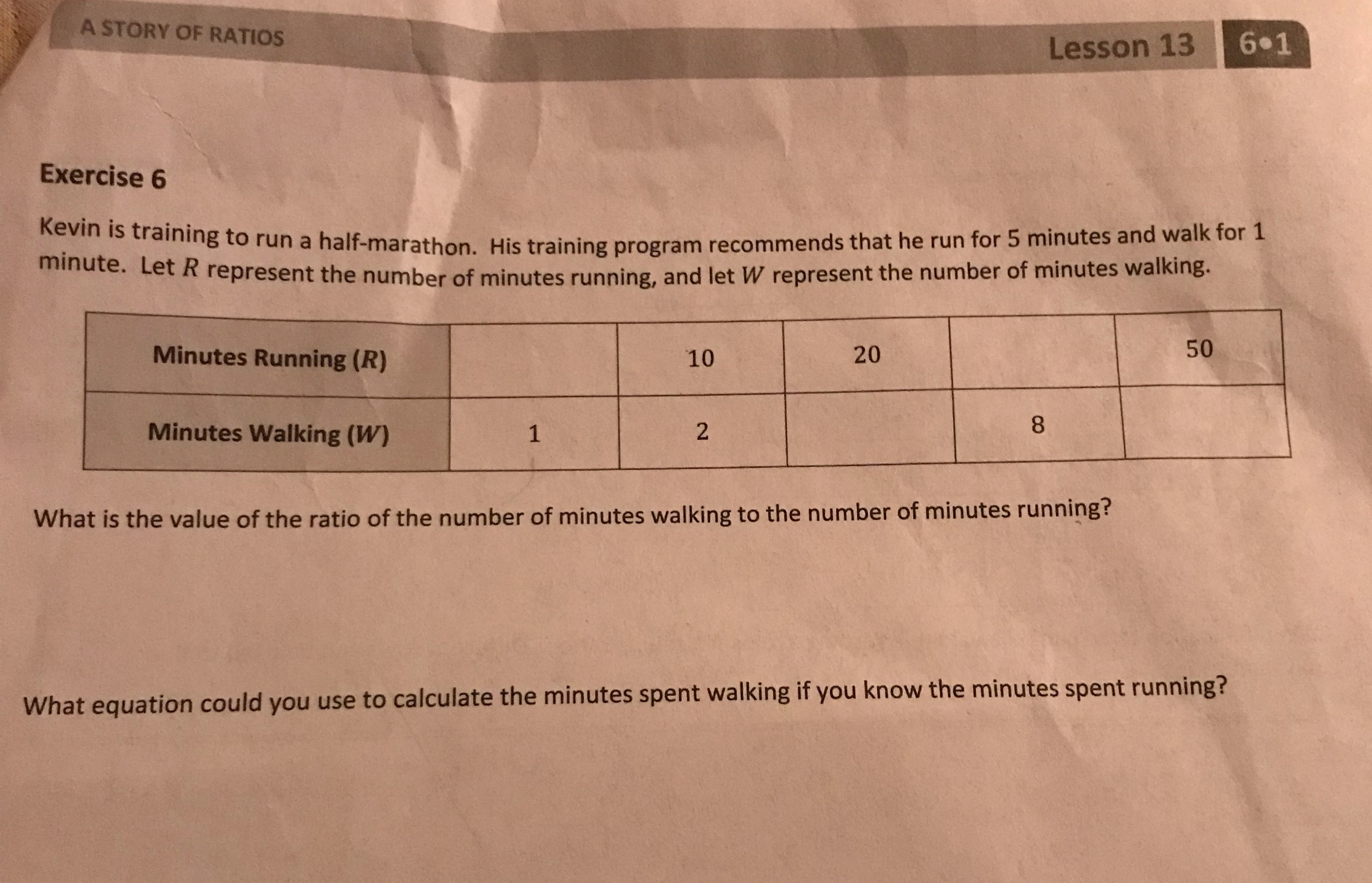 A STORY OF RATIOS Lesson 13 6.1 Exercise 6 Kevin