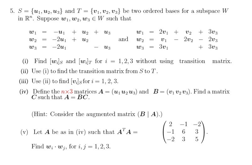 5. S = {ul, u2, u3} and T = {v1, v2, v3} be two