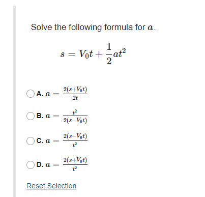 \f12 = u2 + 2as Where v is the final velocity (in