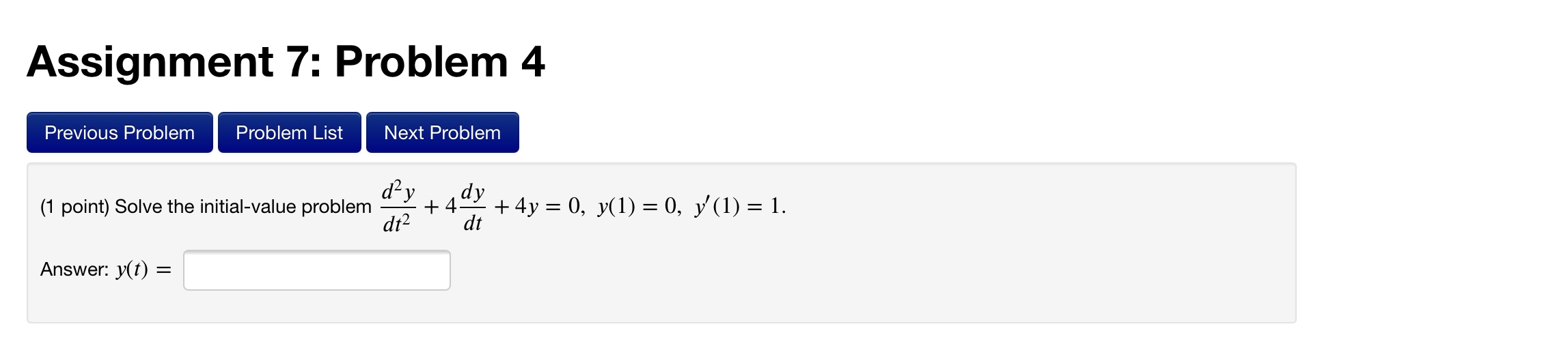 Assignment 7: Problem 5 Previous Problem Problem