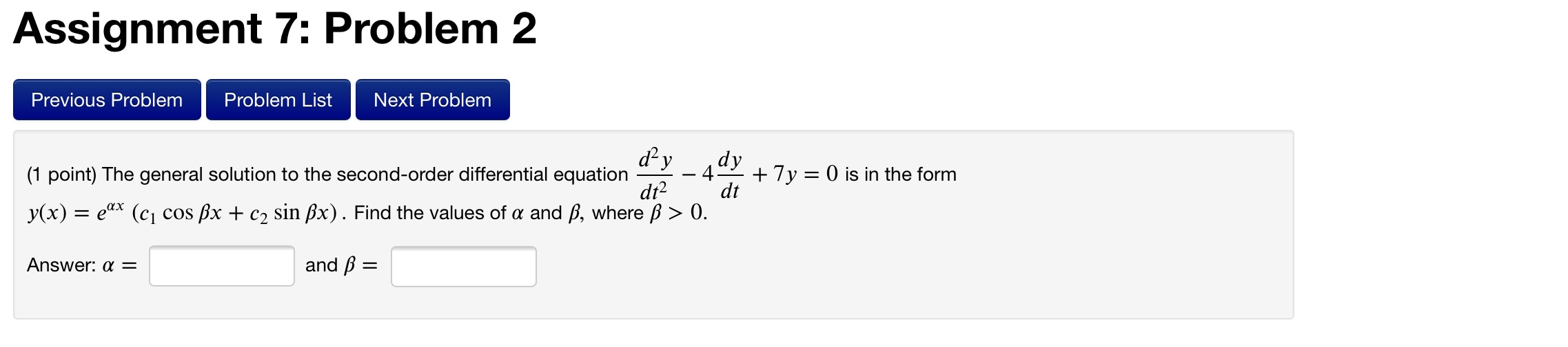 Assignment 7: Problem 5 Previous Problem Problem