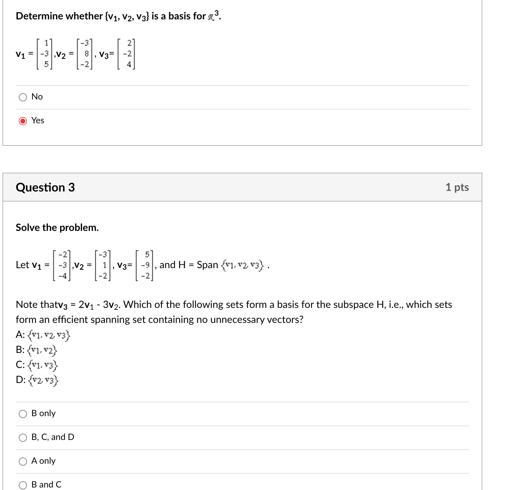 Determine whether {V1, V2, V3) is a basis for a