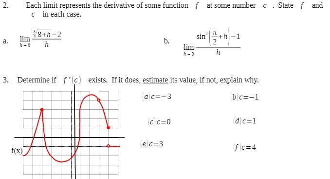 2. Each limit represents the derivative of some