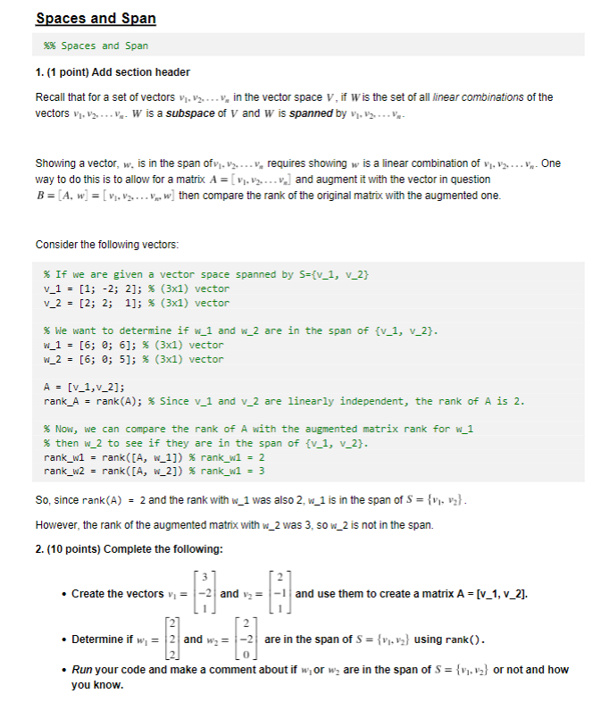 Spaces and Span * Spaces and Span 1. (1 point)
