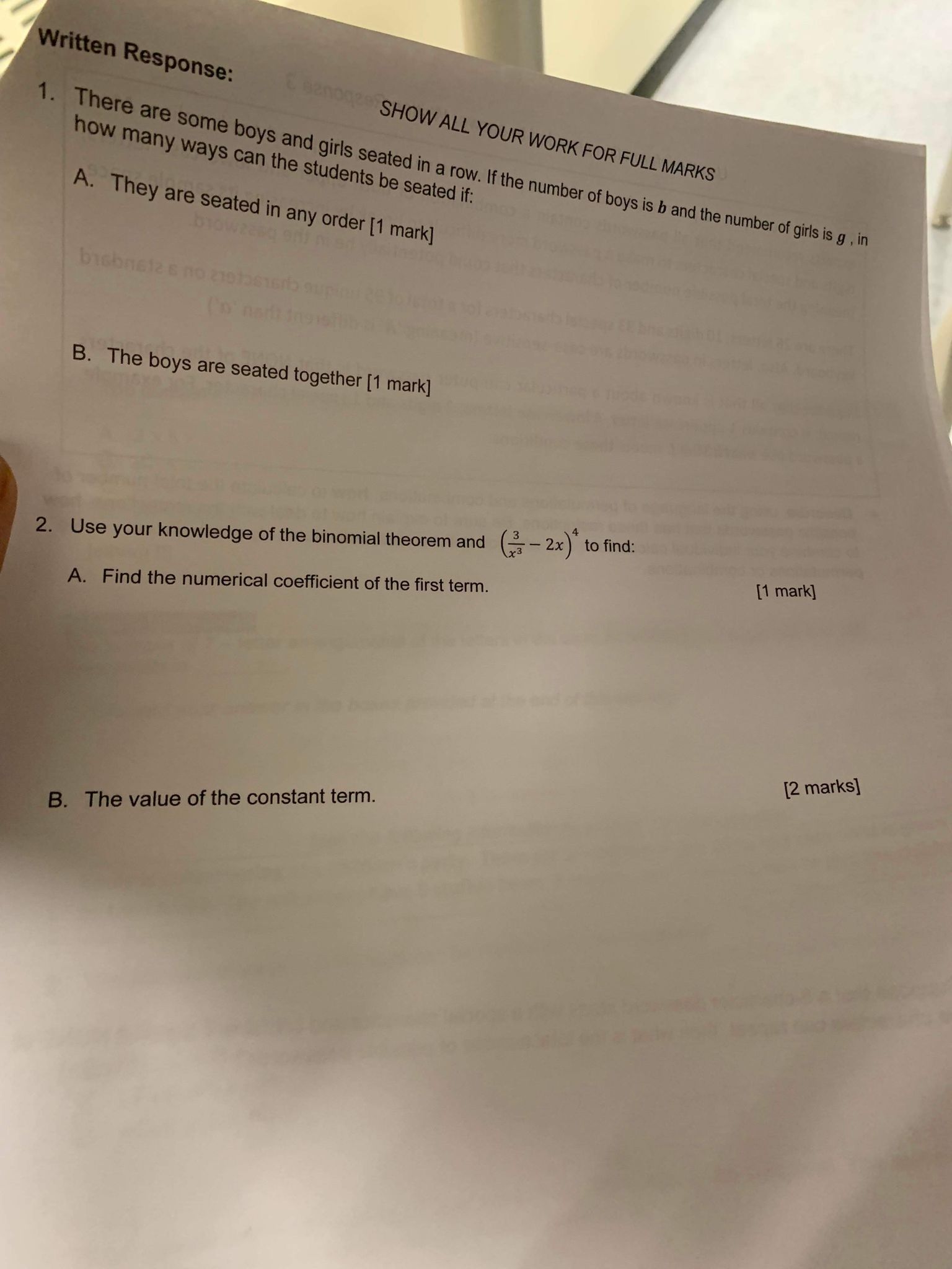 Use the information provided to answer Written