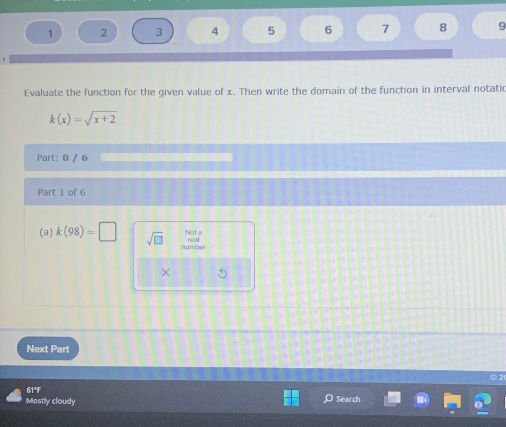 2 3 4 5 6 7 8 9 Evaluate the function for the