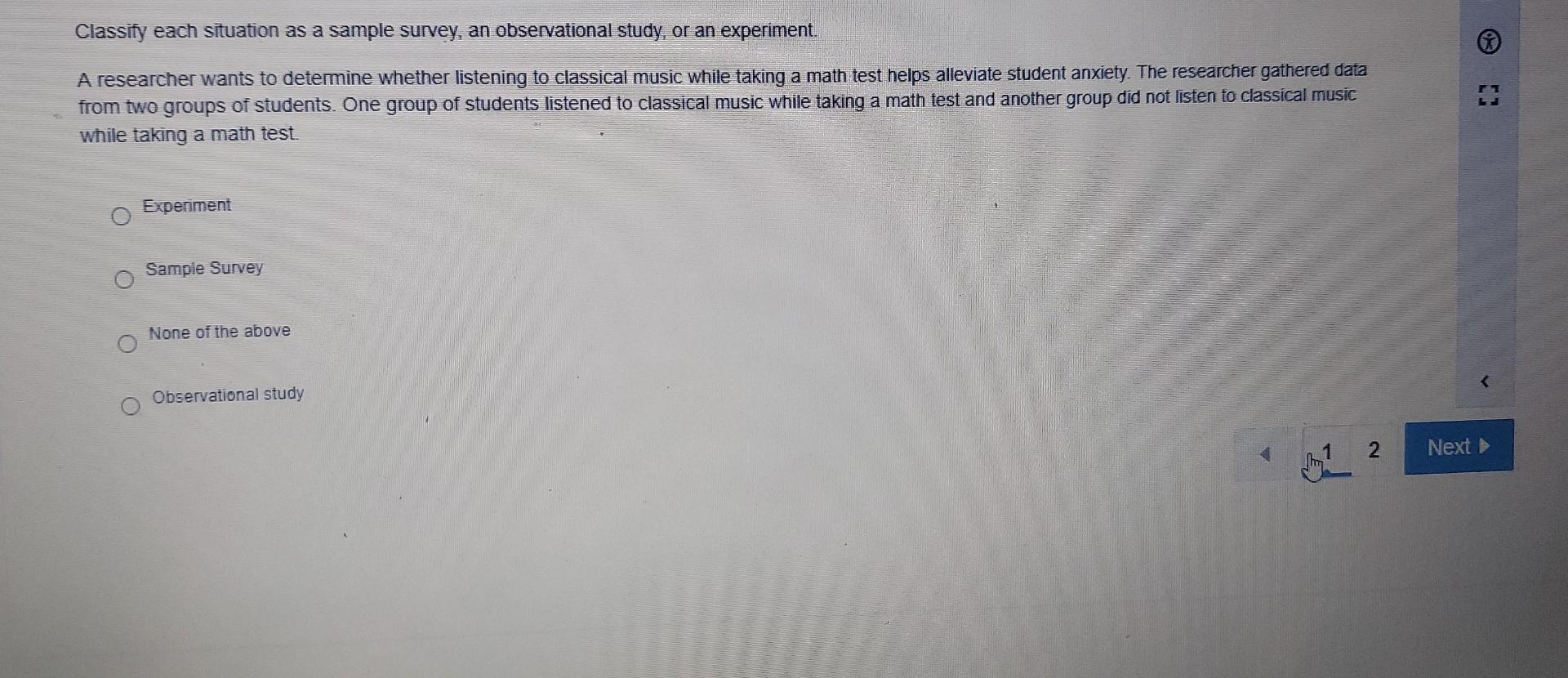 Classify each situation as a sample survey, an