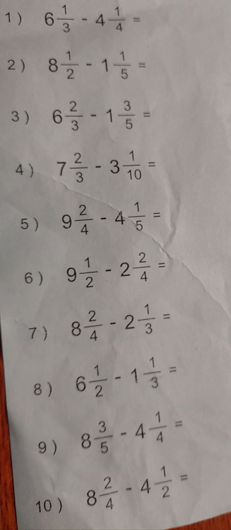 Subtracting Mixed Numbers - 1 ) 6 = 4 2 ) DO 1 2