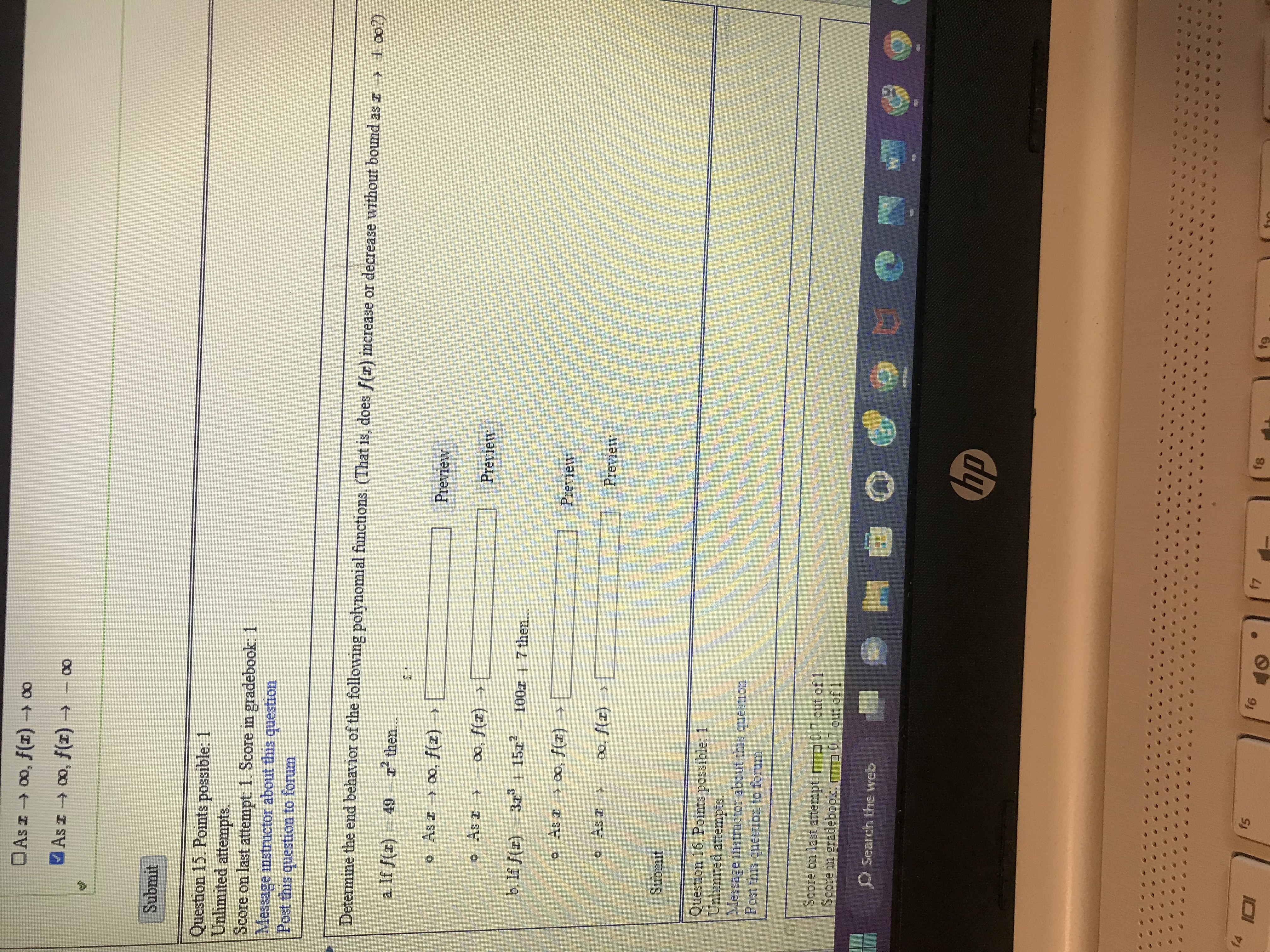 Grade Submit Question 16. Points possible: 1