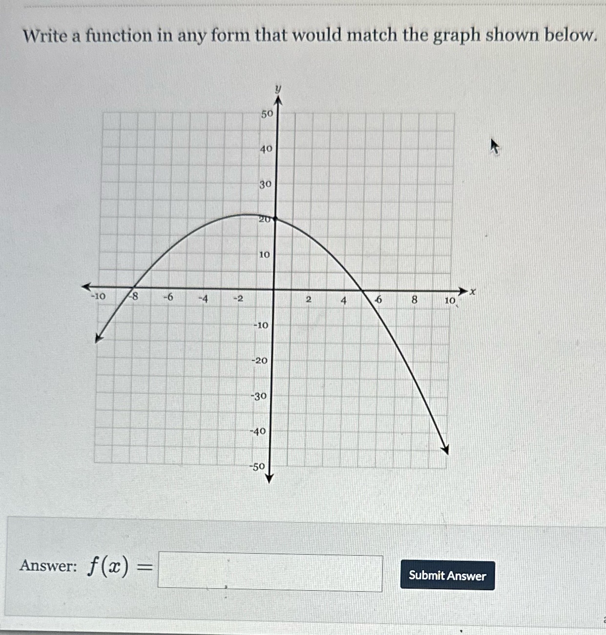 Write a function in any form that would match the