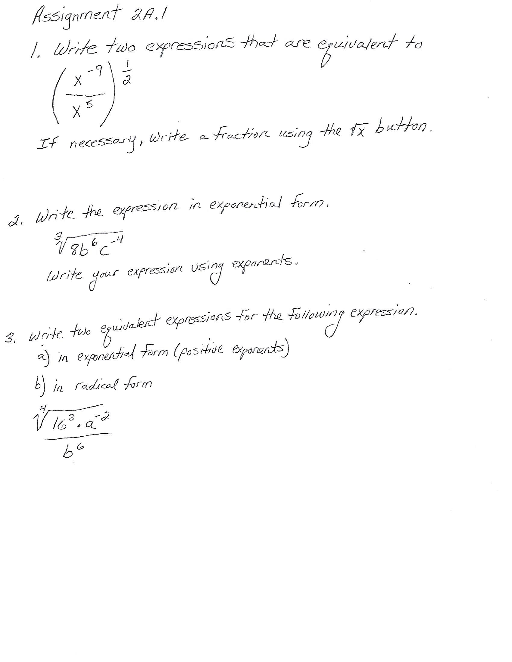 Assignment 2 A.1 1. Write two expressions that