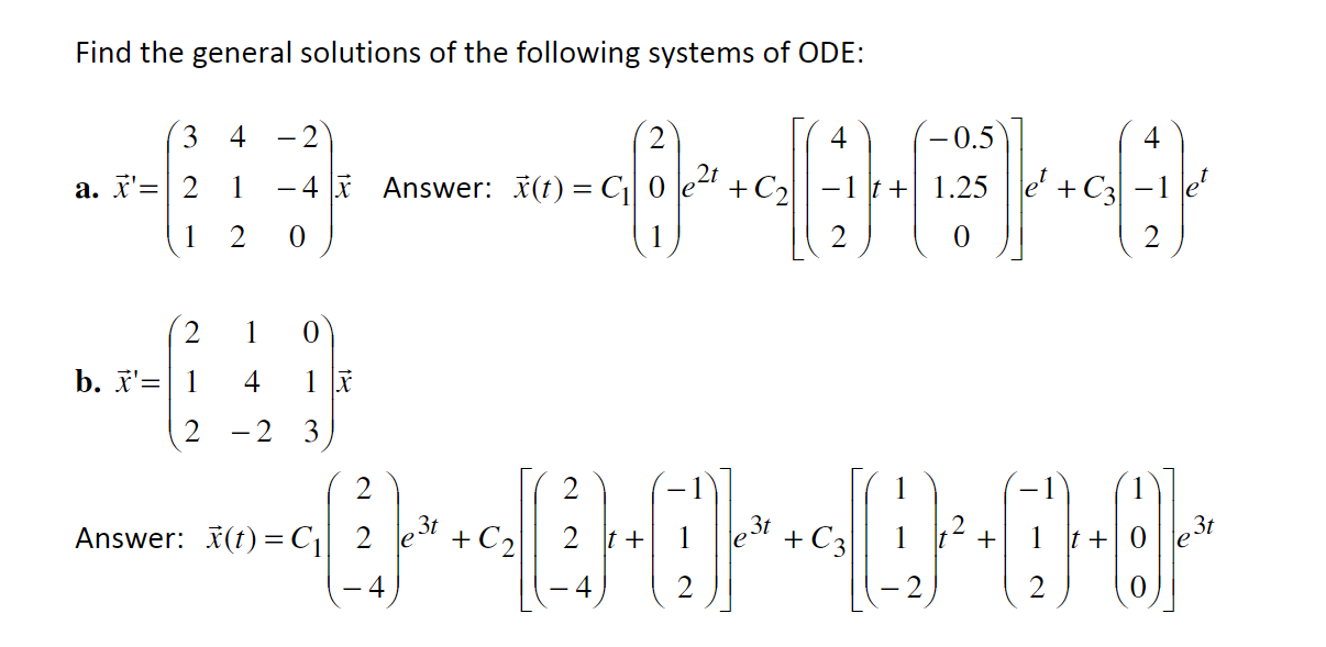 Find the general solutions of the following