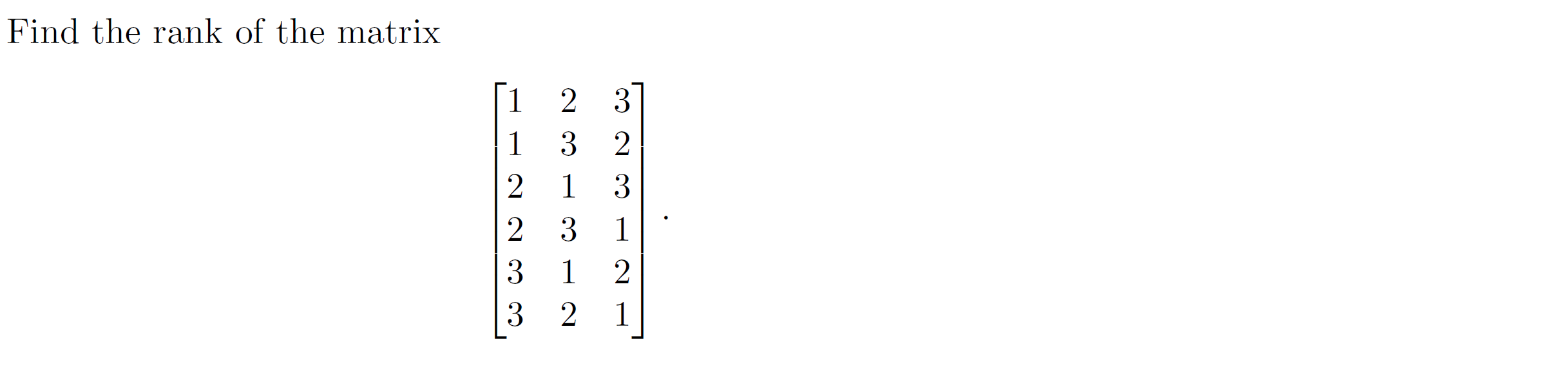 Find the rank of the matrix NH WHOON H N H W N OO