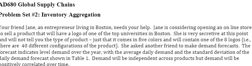 AD680 Global Supply Chains Problem Set #2: