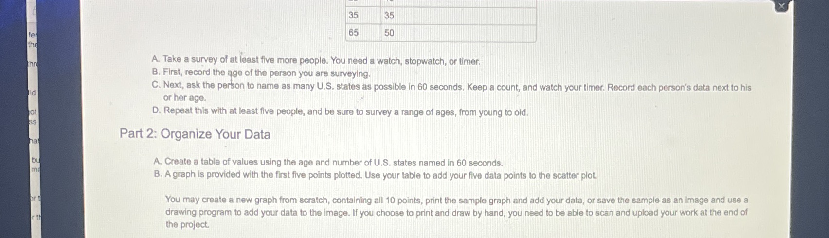 35 35 65 fer 50 the the A. Take a survey of at