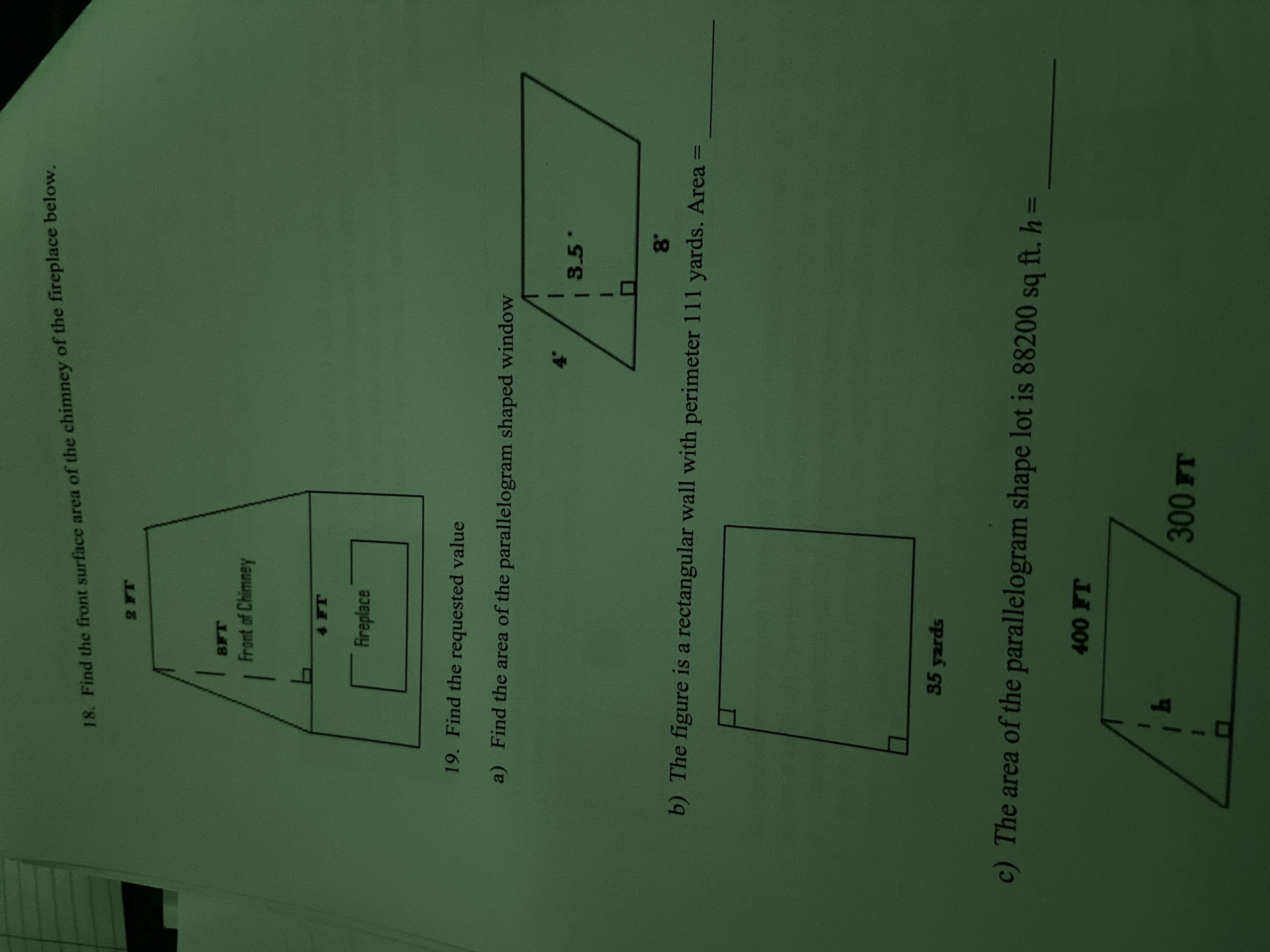 18. Find the front surface area of the chimney of