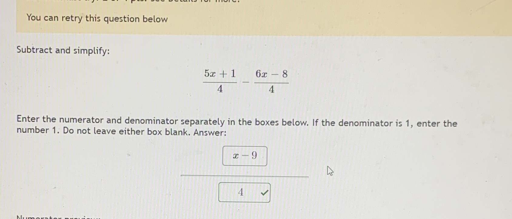 You can retry this question below Subtract and