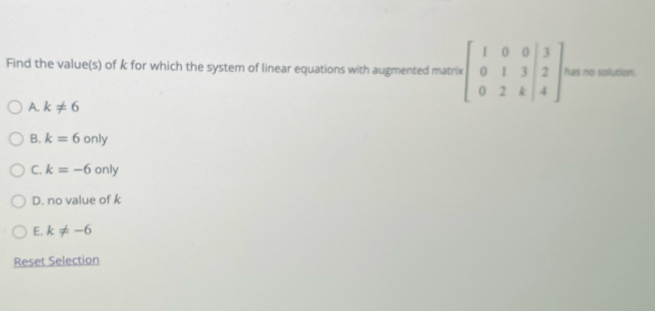 Find the value(s) of k for which the system of