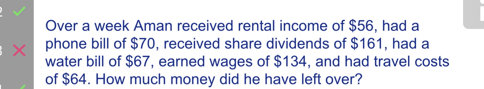 Over a week Aman received rental income of $56,