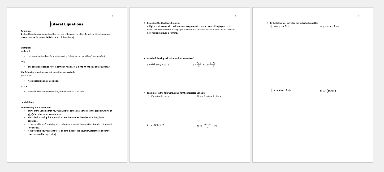 Literal Equations Revisiting the Challenge
