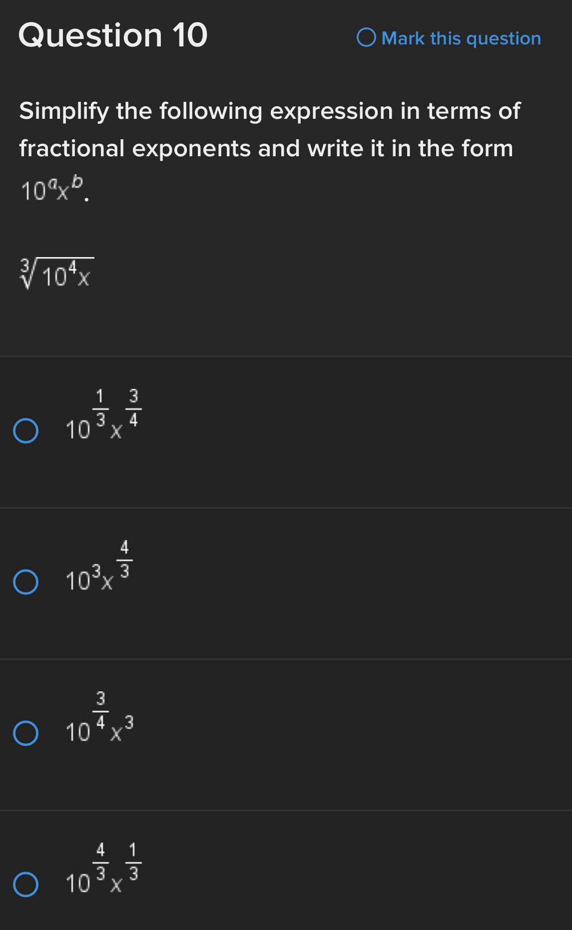 Question 10 Simplify the following expression in
