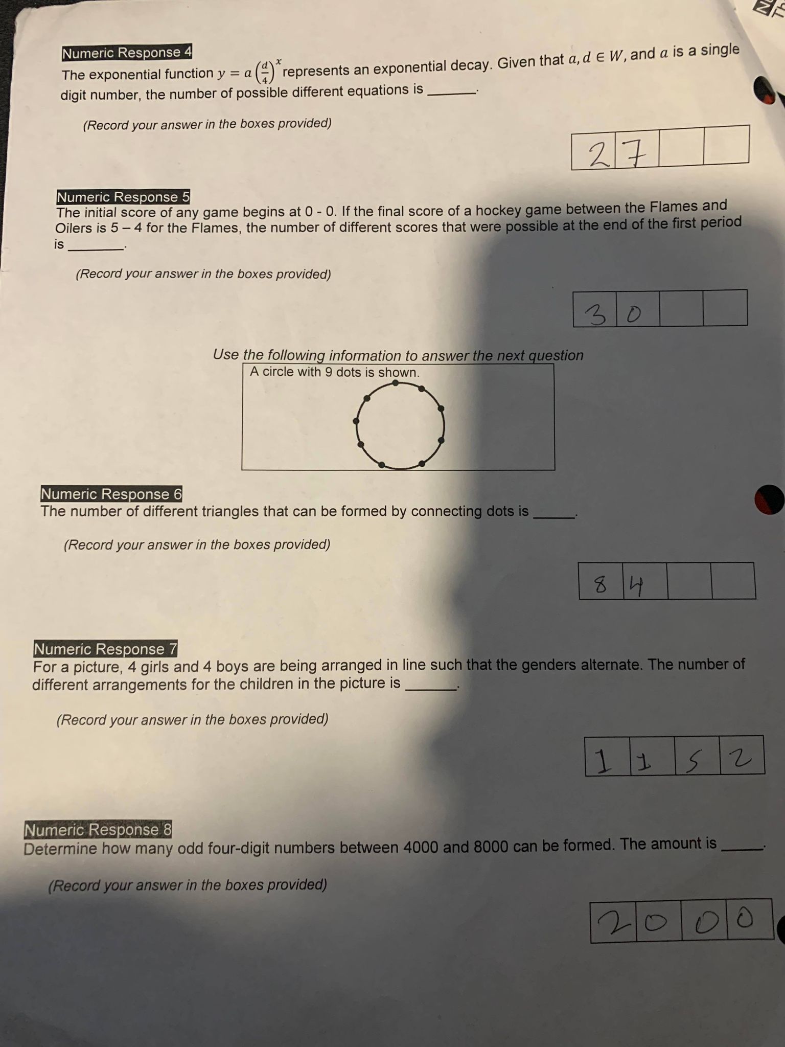 the answers are right show the work Numeric