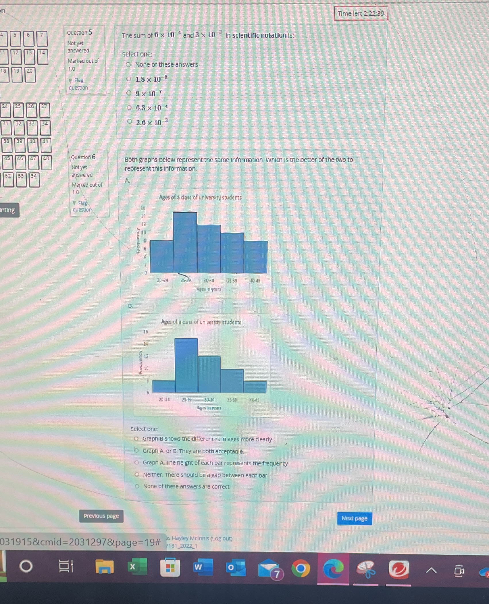 Answer short Time left 2:22:39 Question 5 The sum