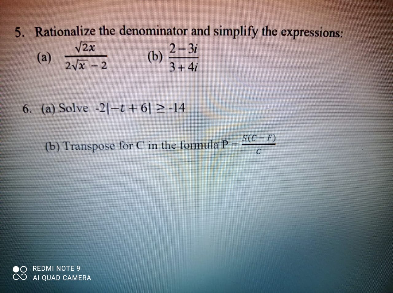 5. Rationalize the denominator and simplify the