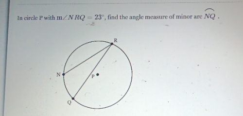 ", find the angle measure of minor arc NQ . In