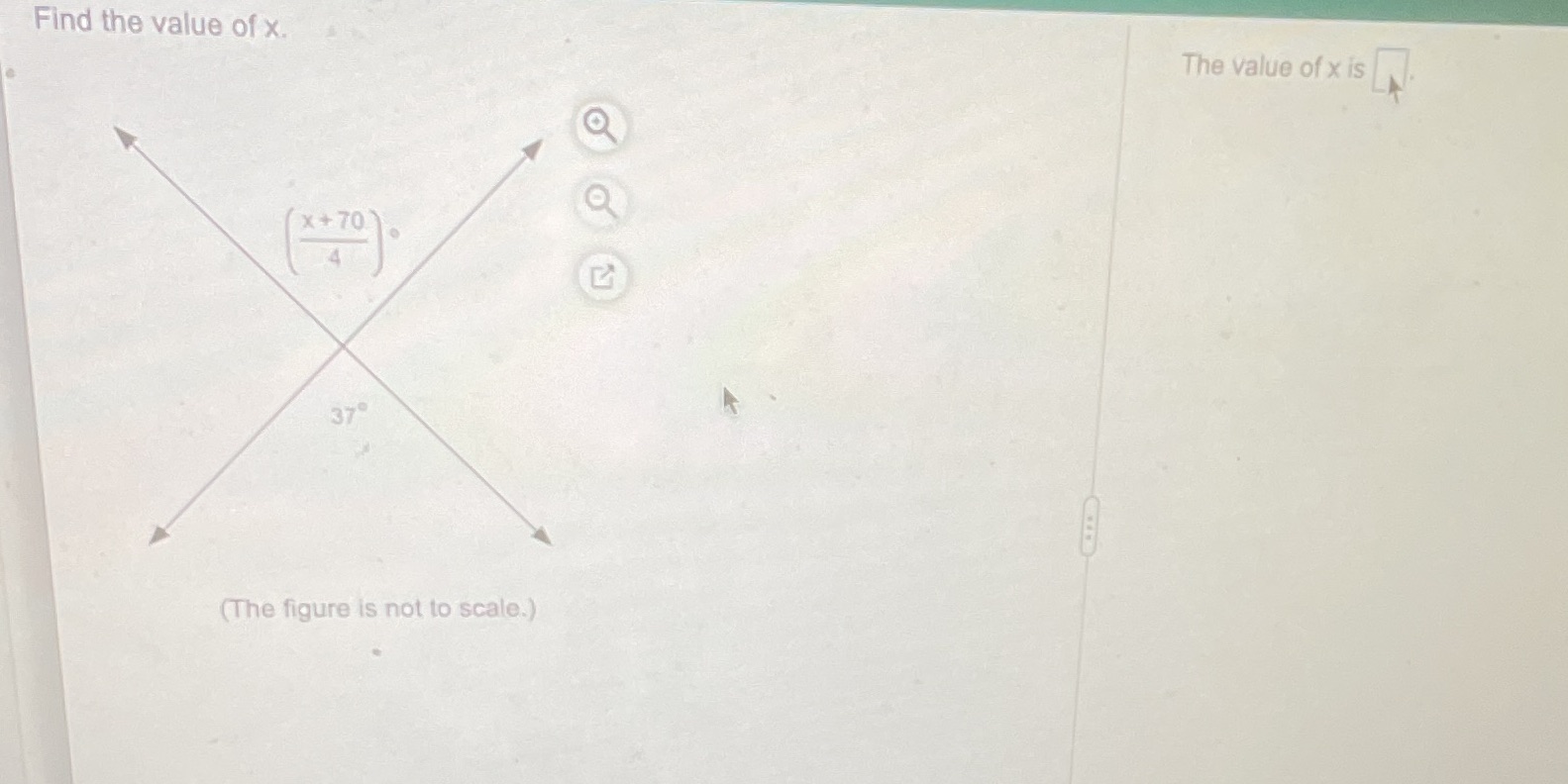 Find x Find the value of x. The value of x is O a