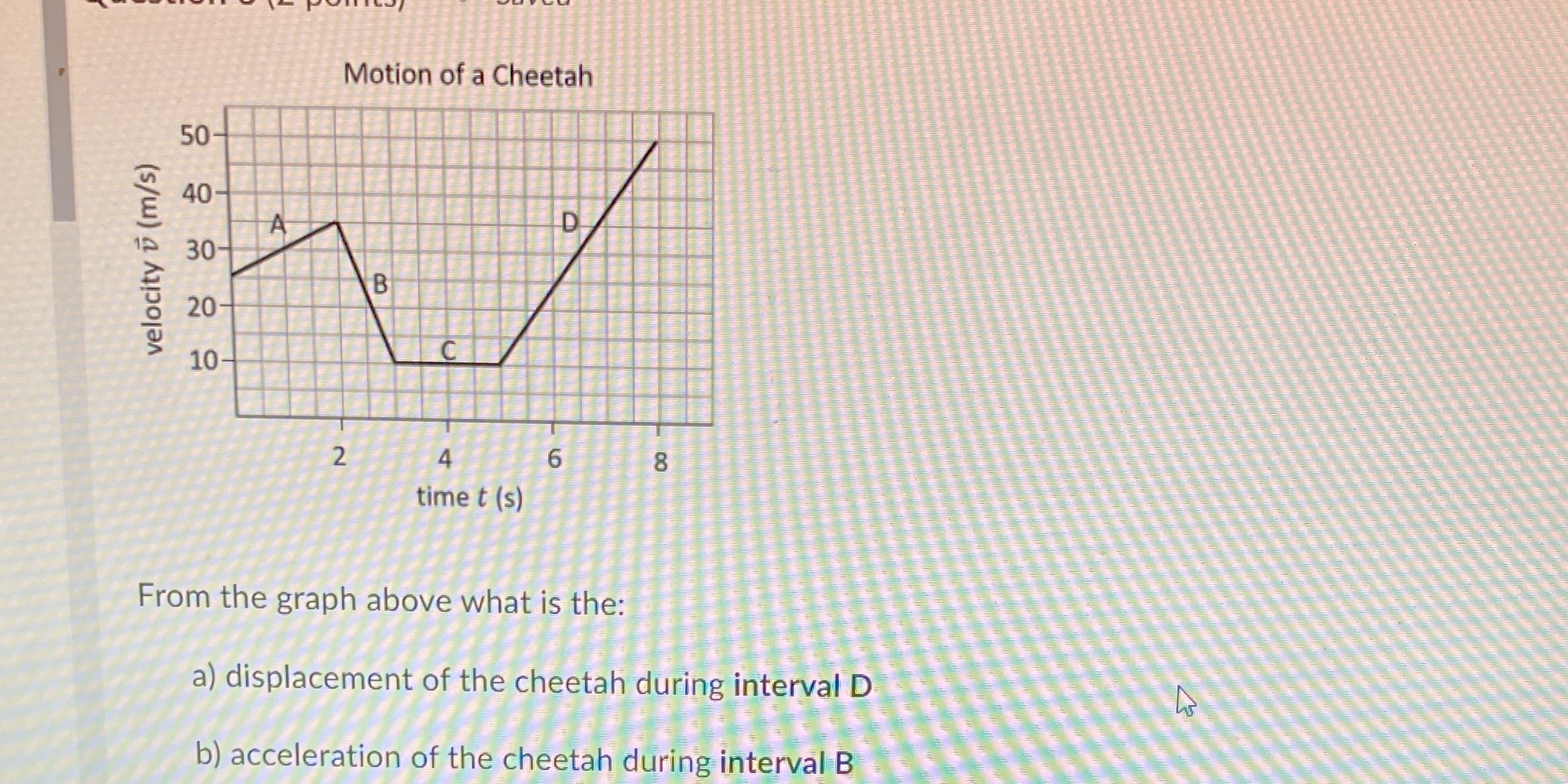 Physics 20 Motion of a Cheetah 50 40 A D 30-