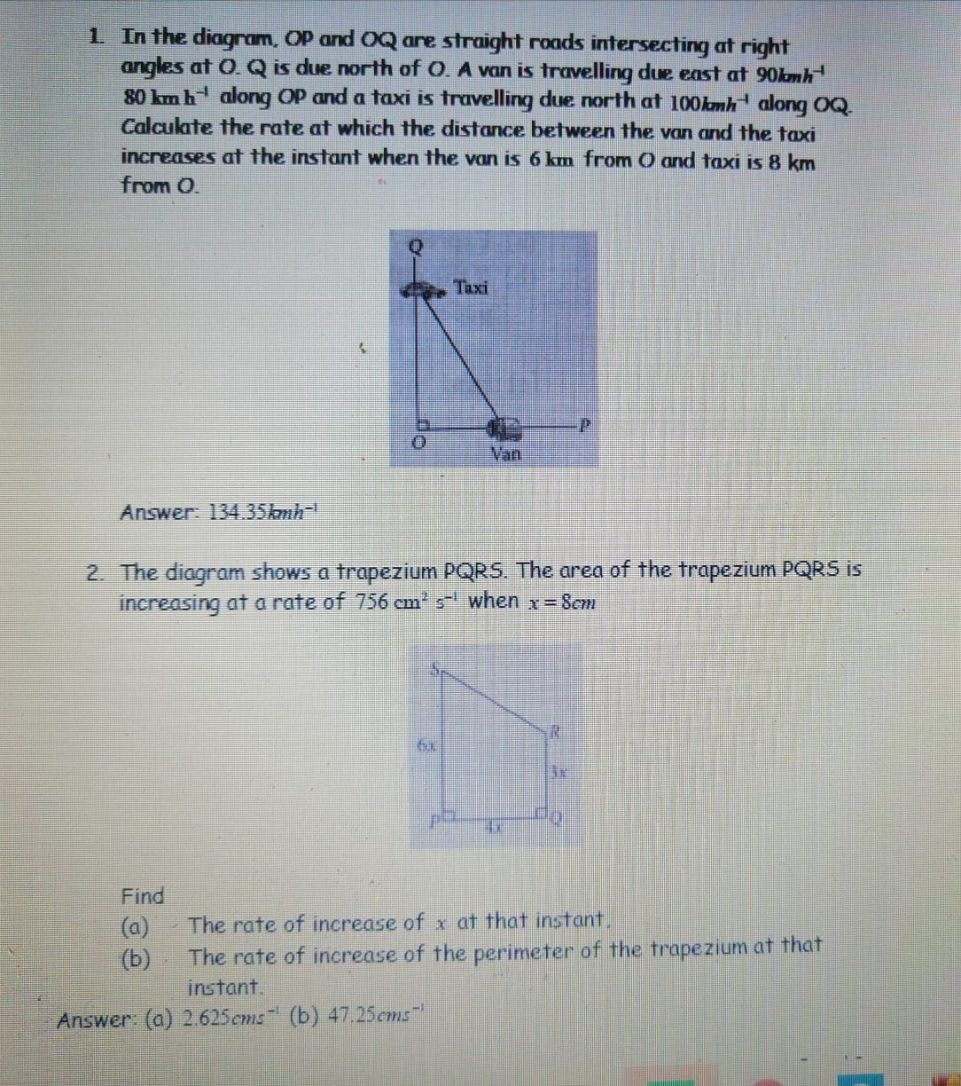 1. In the diagram, OP and OQ are straight roads
