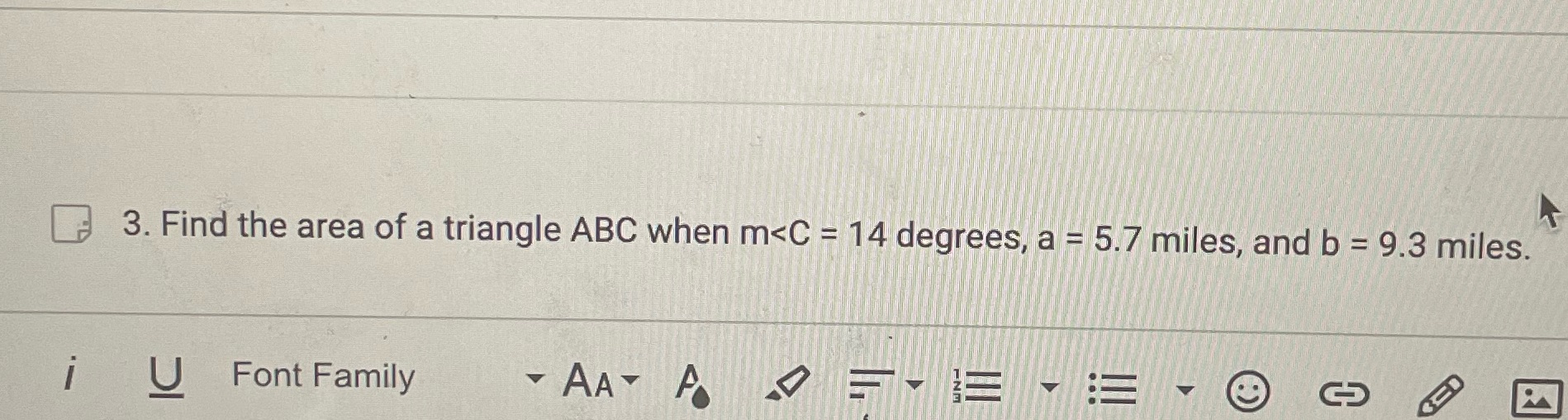 3. Find the area of a triangle ABC when m