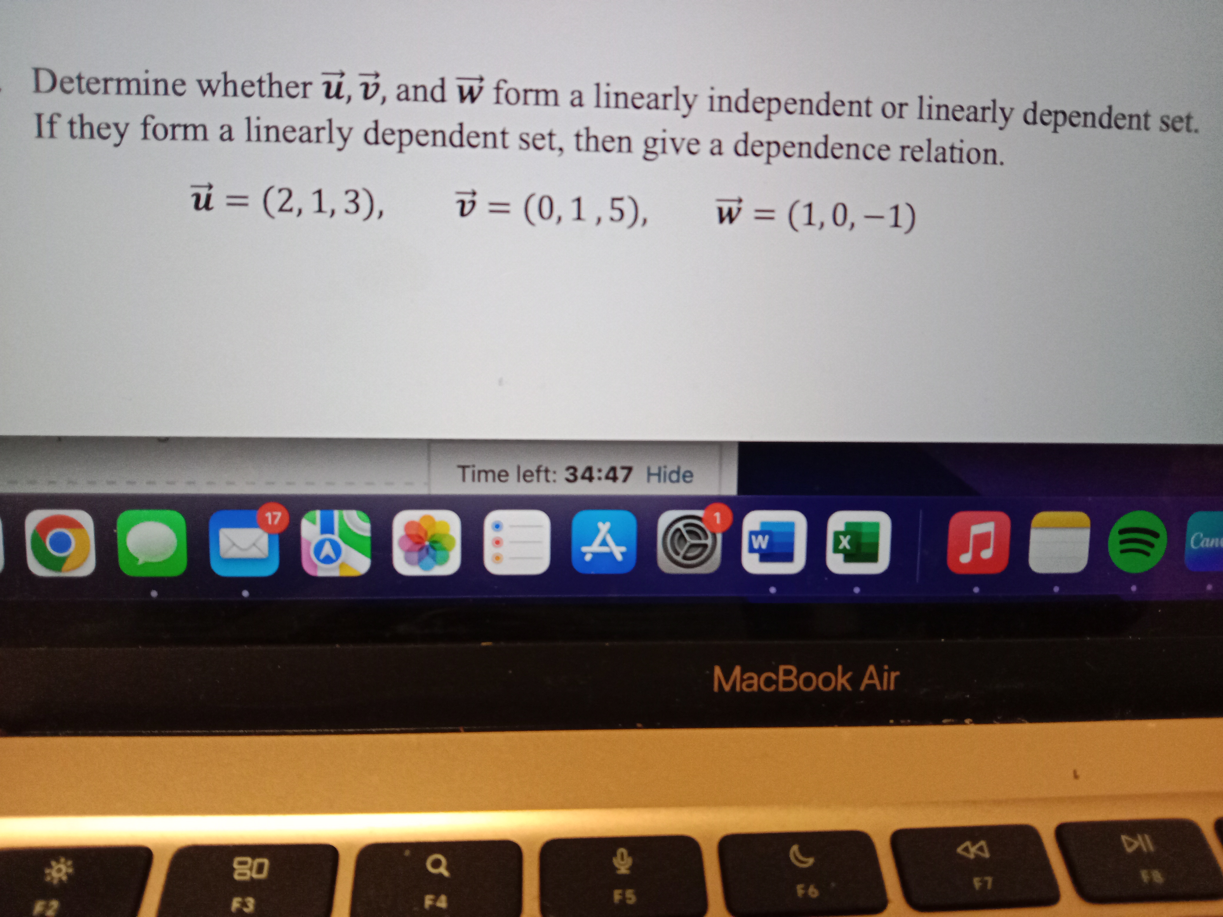 _. Determine whether i, v, and W form a linearly