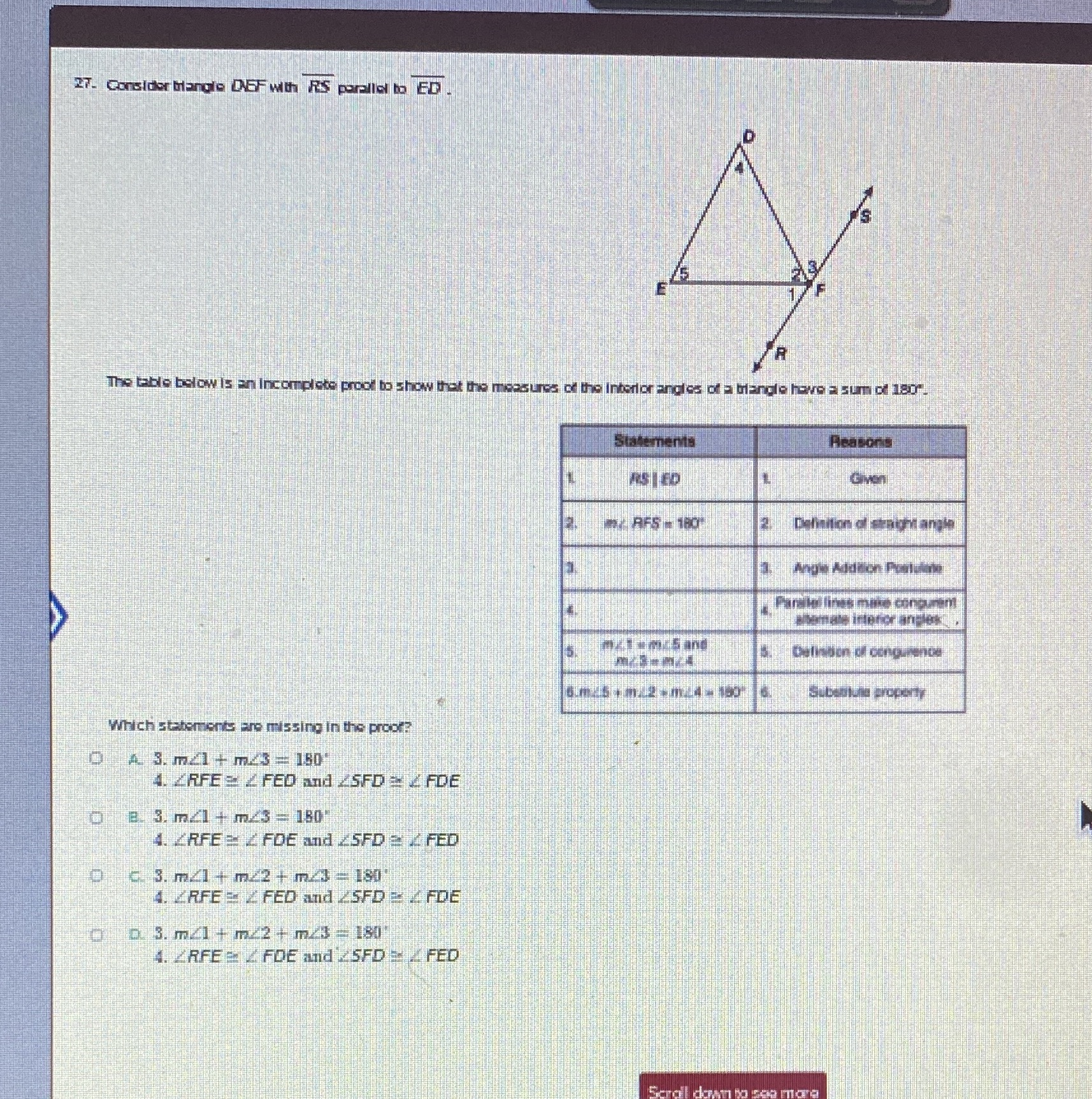 27- Consider blangle DEF with RS parallel to ED.