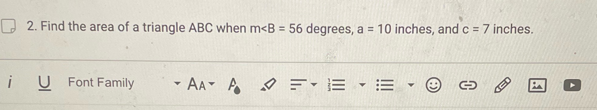 2. Find the area of a triangle ABC when m
