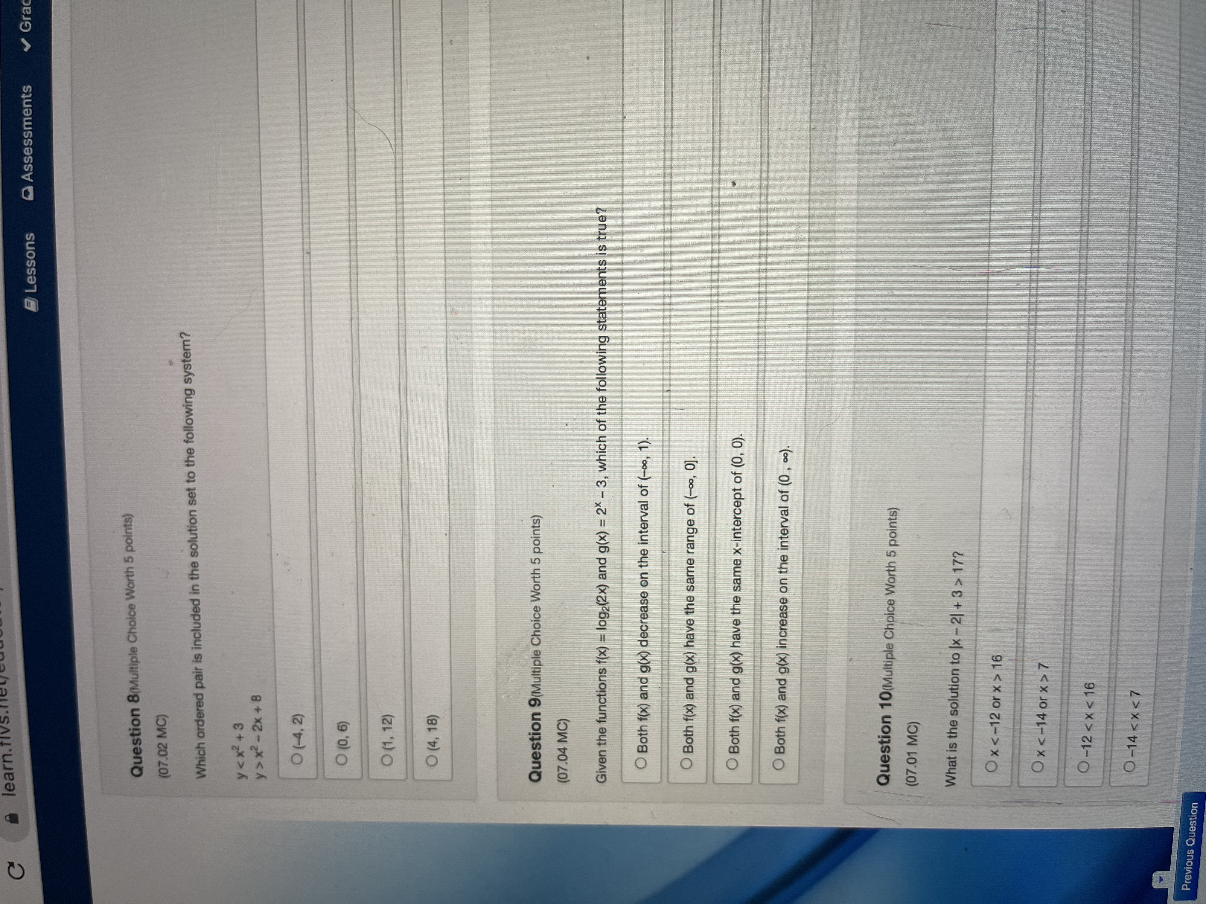 learn. tivs. Lessons Assessments Gra Question