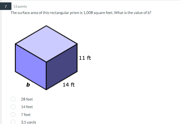 7 13 points The surface area of this rectangular