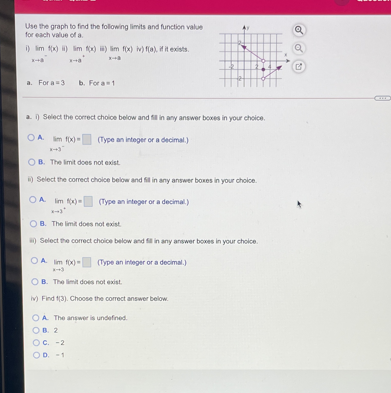 Use the graph to find the following limits and