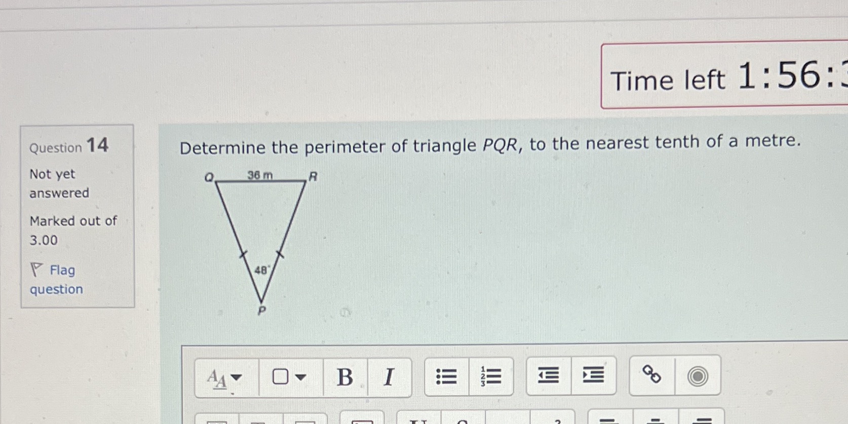 Please answer question 14 Time left 1 : 56: