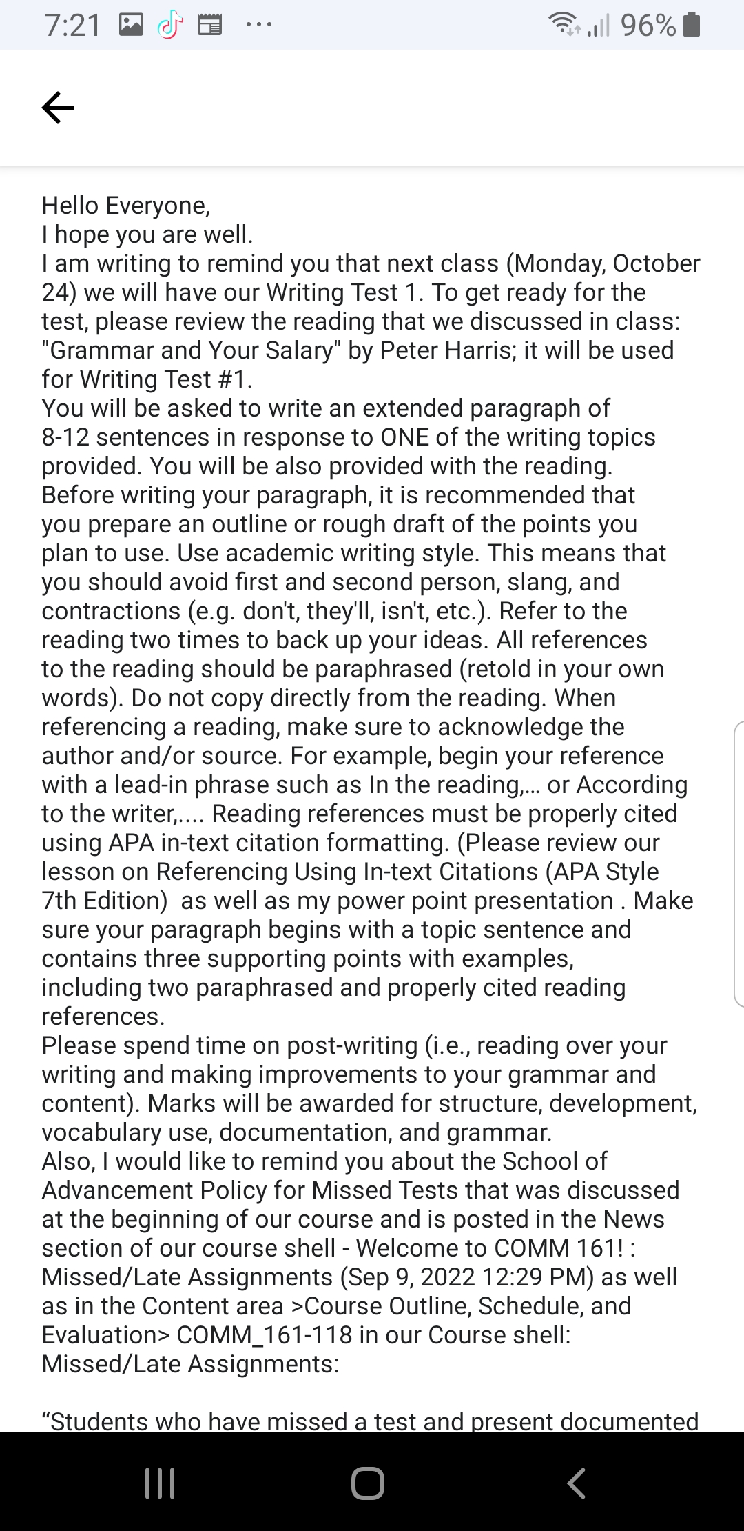 7:21 a H) E an 96%| 6 Hello Everyone, I hope you