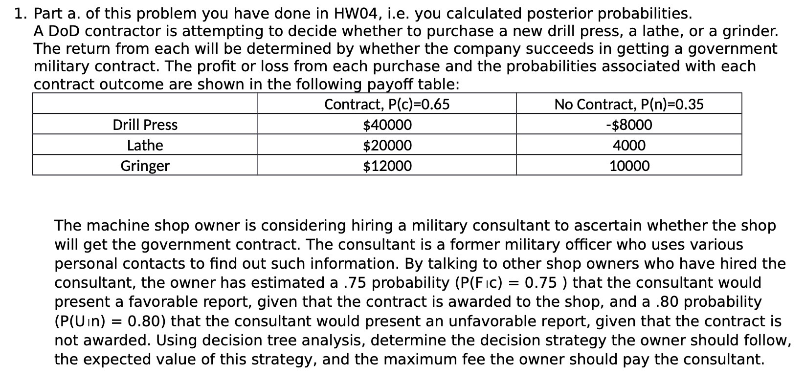 1. Part a. of this problem you have done in HW04,